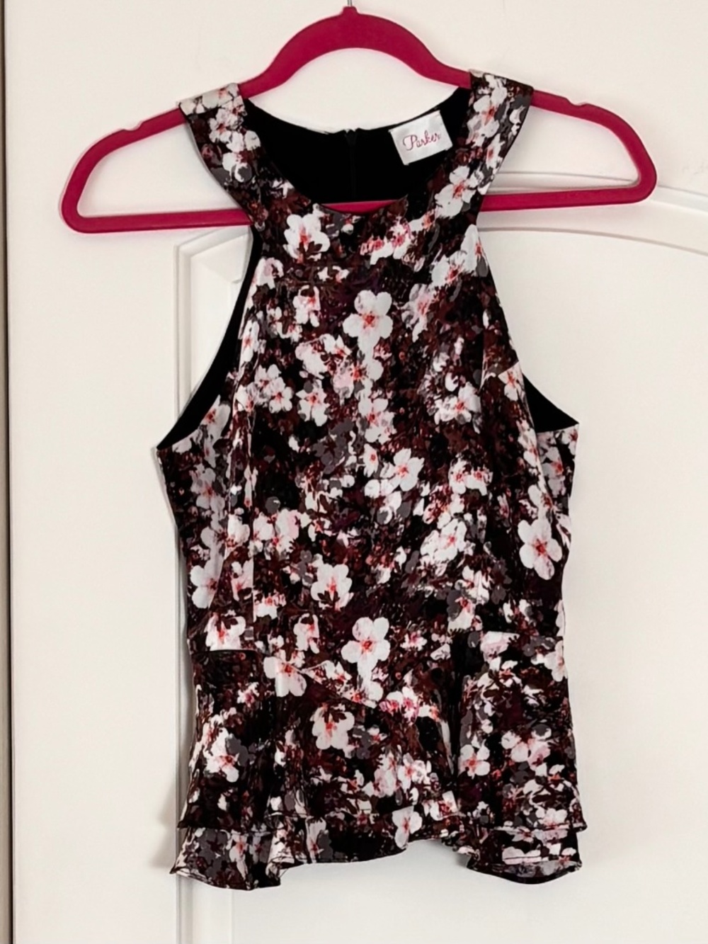 Parker NYC Cherry Blossom Floral Peplum Halter Top Sz XS/S